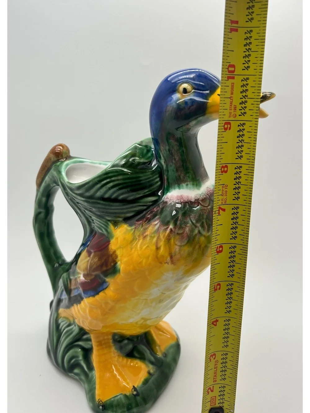 Vintage Ceramic Duck Pitcher by MCM Portuguese Artist F. Mendes